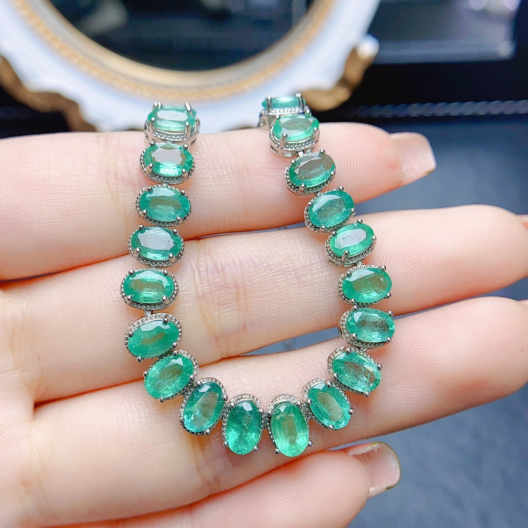 Natural emerald bracelet S925 silver inlaid main stone 4*6 selling