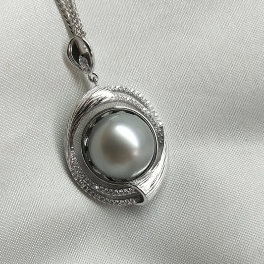 Tahiti Sea Pearl 12-13mm grey Sea Pearl 925 silver round pearl pendant