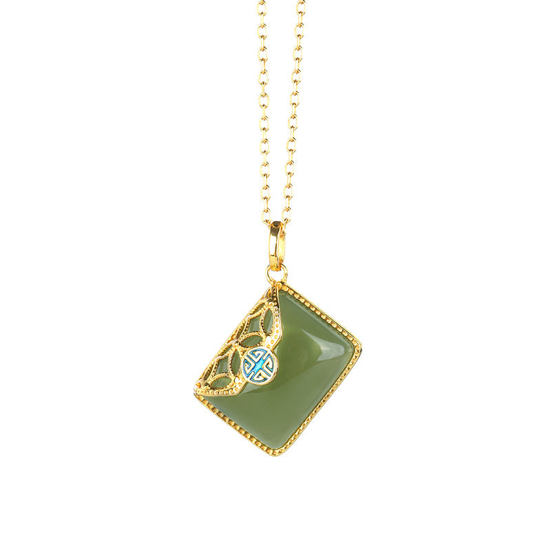 Pendentif en Jade bleu plaqué argent S925 incrusté d'or et Tian Bai