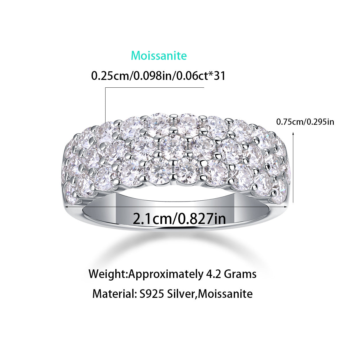 S925 Silver Phantom Ring, Mosang Stone Closed Ring, Hot Selling New Style