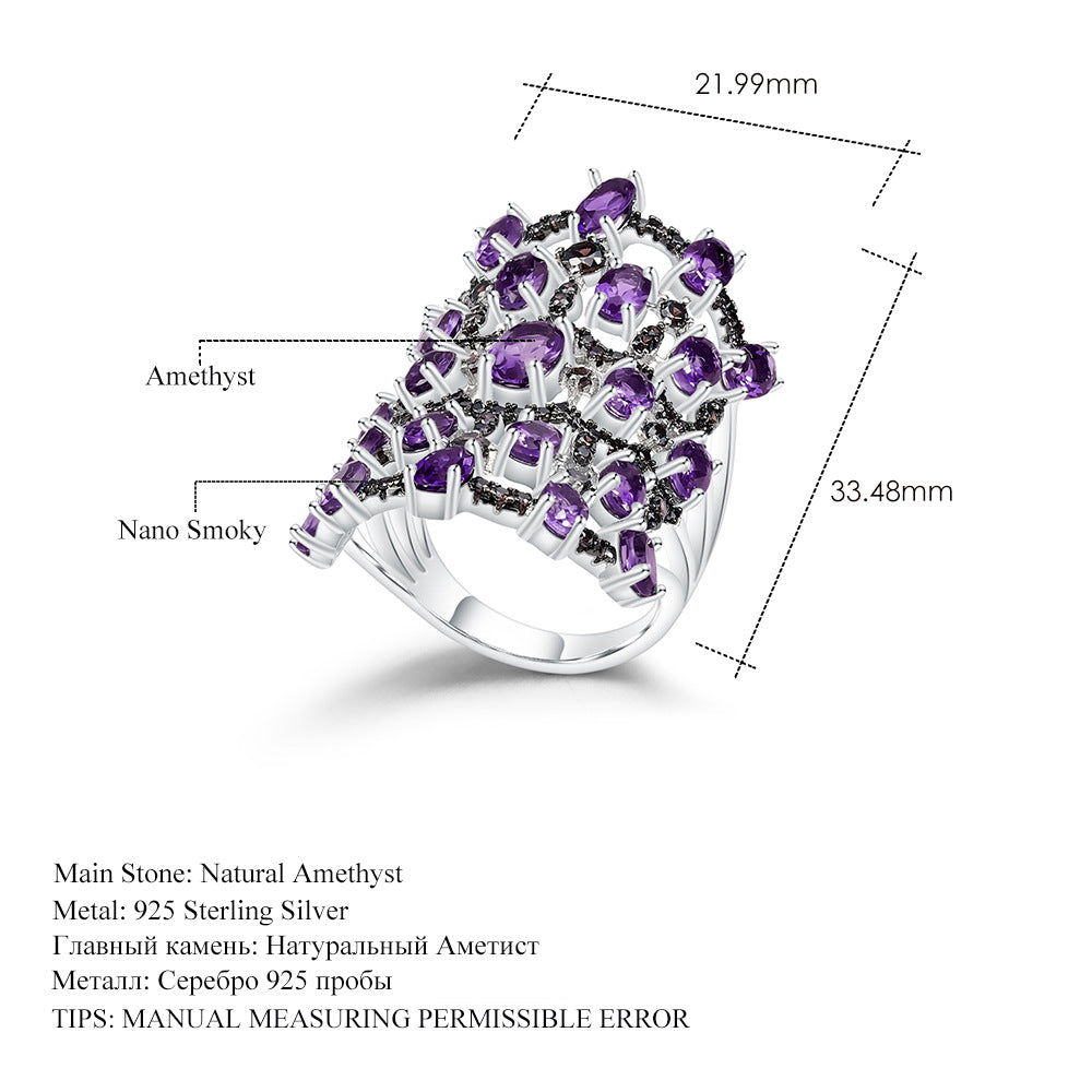 Natural Amethyst Ring s925 Silver Set Gemstone Ring