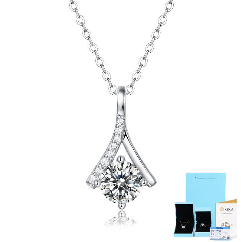 Jiuzuan925 – collier en argent incrusté de moissanite, pendentif à six griffes, chaîne de clavicule