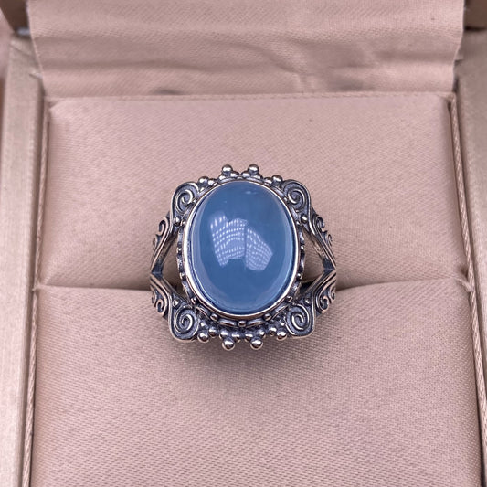 Bague aigue-marine incrustée d'argent s925, pièce à main rétro Vintage personnalisée