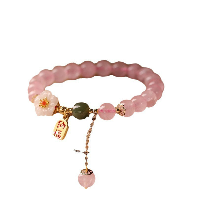 Pink Crystal bracelets ladies pink Crystal Hetian jade beads