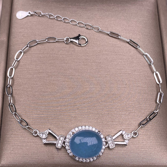 Pulsera de jaspe Hotan y aguamarina en plata s925 con incrustaciones de joyas