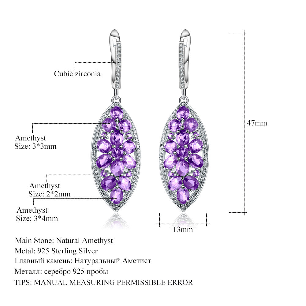 Amethyst earrings and pendants with a luxurious and personalized s925 silver inlaid earrings