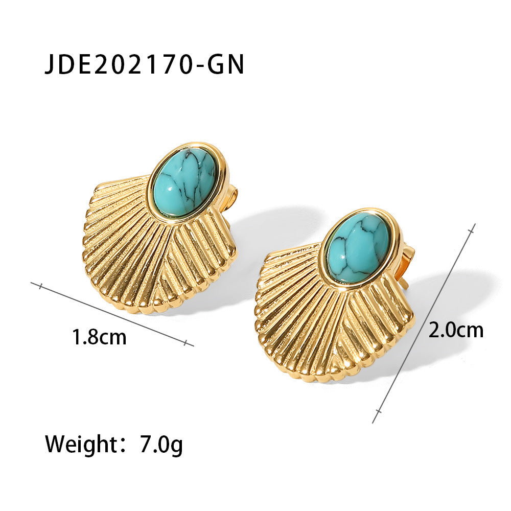 INS – boucles d'oreilles vintage en acier inoxydable, plaqué or 18 carats, turquoise, style français, nouvelle collection