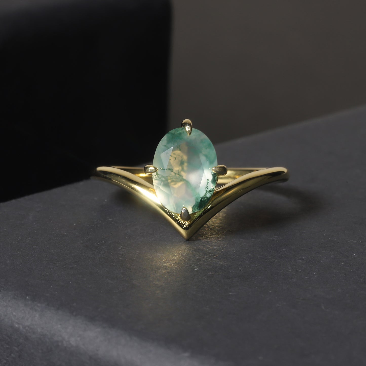 Anillo nuevo de ágata acuática natural bañado en oro de 18k y plata de ley 925