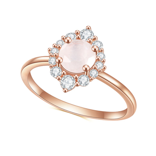 S925 sterling silver inlaid with natural moonstone black hair crystal ring fashion luxury rose gold gem ring