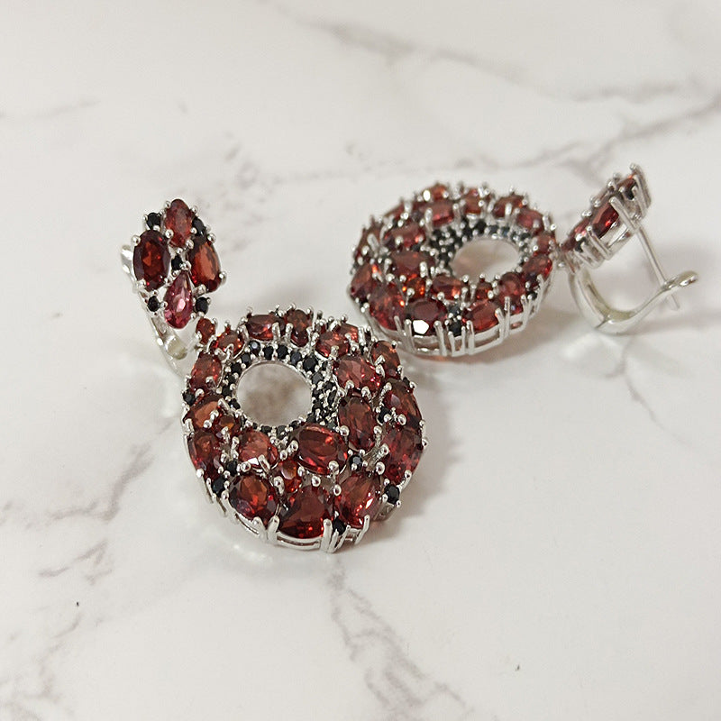 Natural Garnet Earrings and Earrings s925 Silver Inlaid Natural Colorful Treasure Earrings