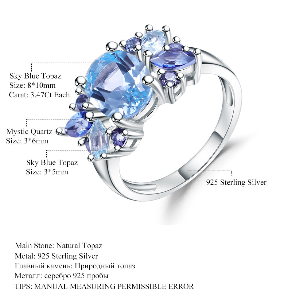 S925 Silver Set Natural Topaz Ring Group Set with Pure Natural Gemstone Ring