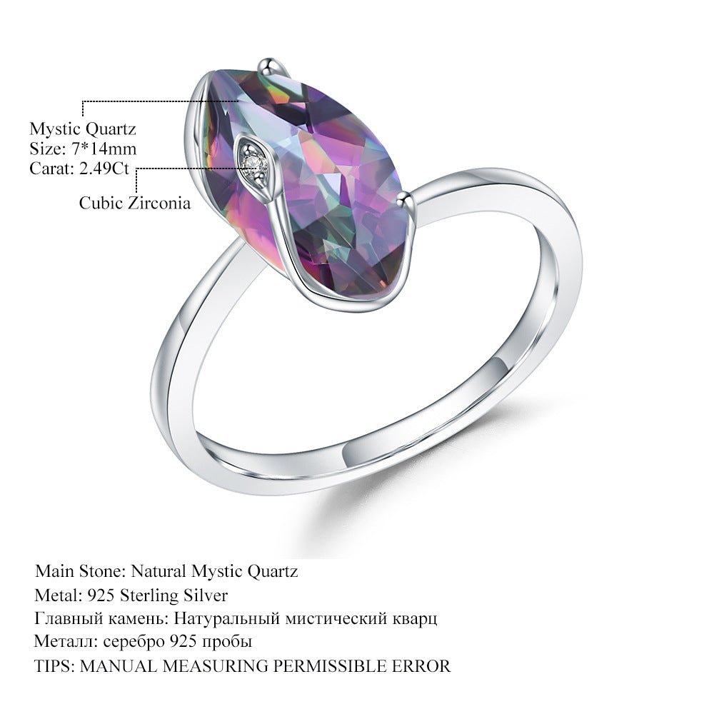 Light luxury personality natural topaz ring Fashion design sense S925 sterling silver inlaid natural gemstone ring