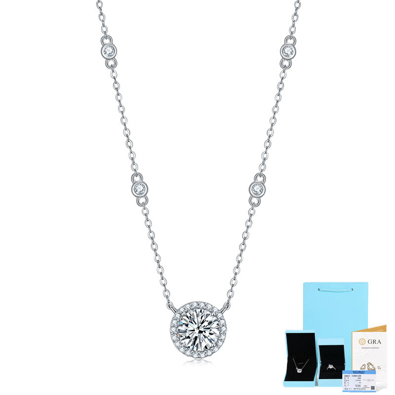 S925 Silver Necklace Moissanite Dot Star Pendant Fashion Clavicle Chain