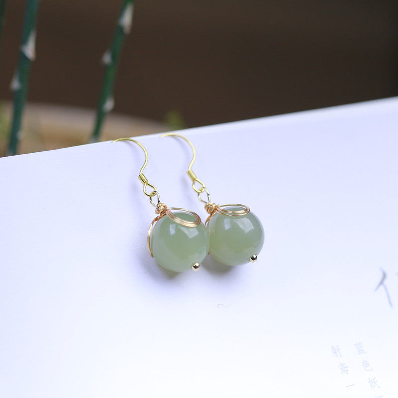 Natural Hotan Yuqing Water Earings