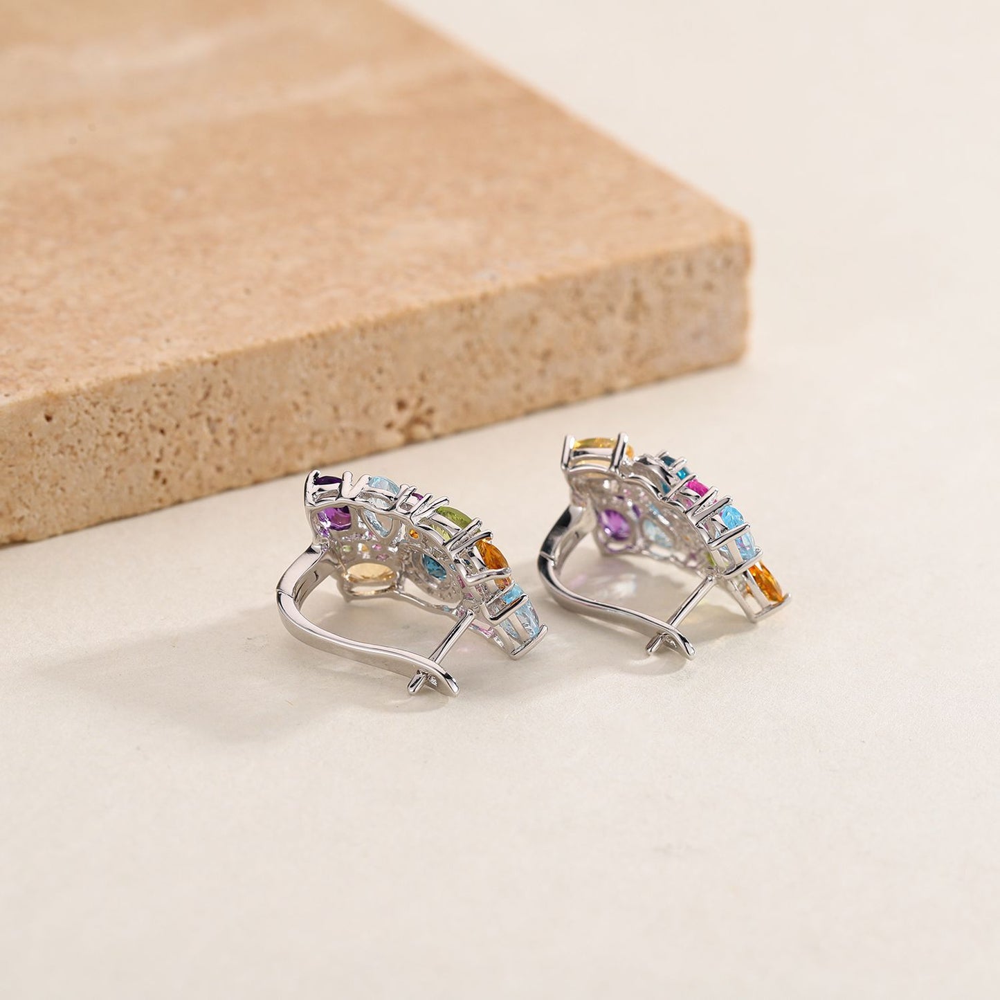 Radiant and Colorful Natural Gem Earrings with 925 Sterling Silver Style Earrings and Earclasps