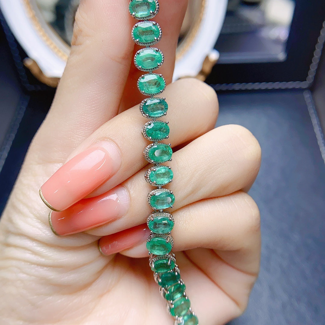 Natural emerald bracelet S925 silver inlaid main stone 4*6 selling