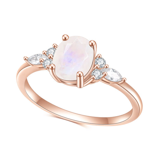 S925 sterling silver gem natural moonstone ring temperament rose gold ring