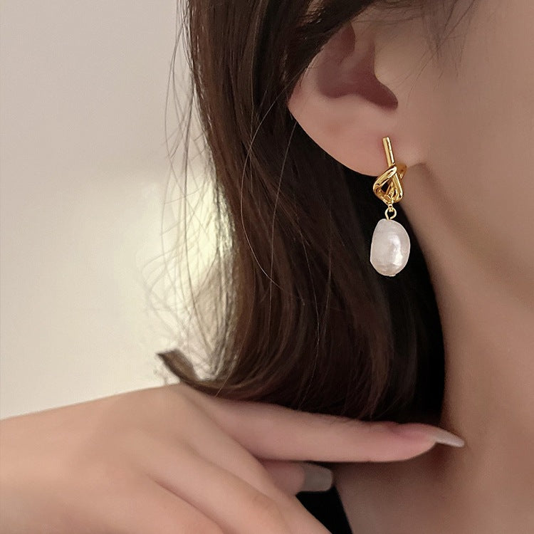 [DF] boucles d'oreilles en perles baroques vintage françaises pour femmes 2023 nouvelle mode légère luxe tempérament corde noeud boucles d'oreilles Premium boucles d'oreilles