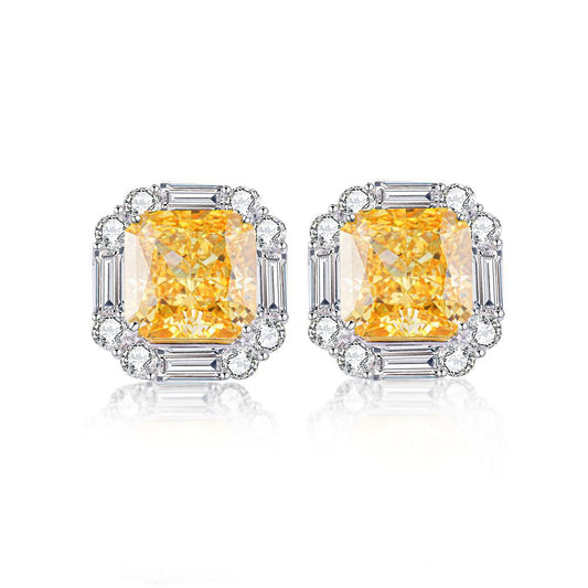 8A Ice Flower Cutting Earrings S925 Silver New Yellow Diamond Full Diamond Zircon