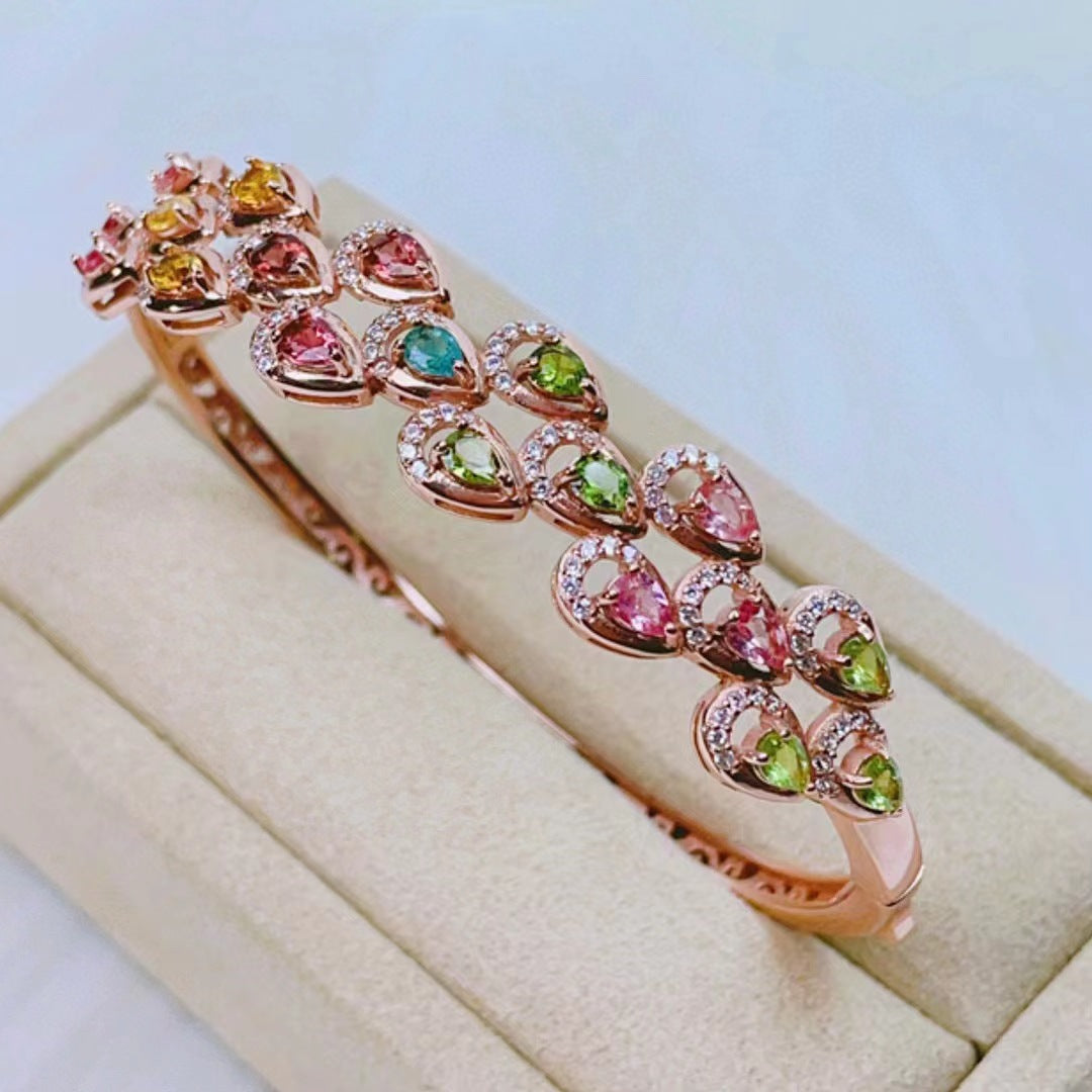 Rainbow Tourmaline Bracelet S925 Silver Inlaid Candy Color Tourmaline Light Luxury Fashion Bracelet Women's Ornament