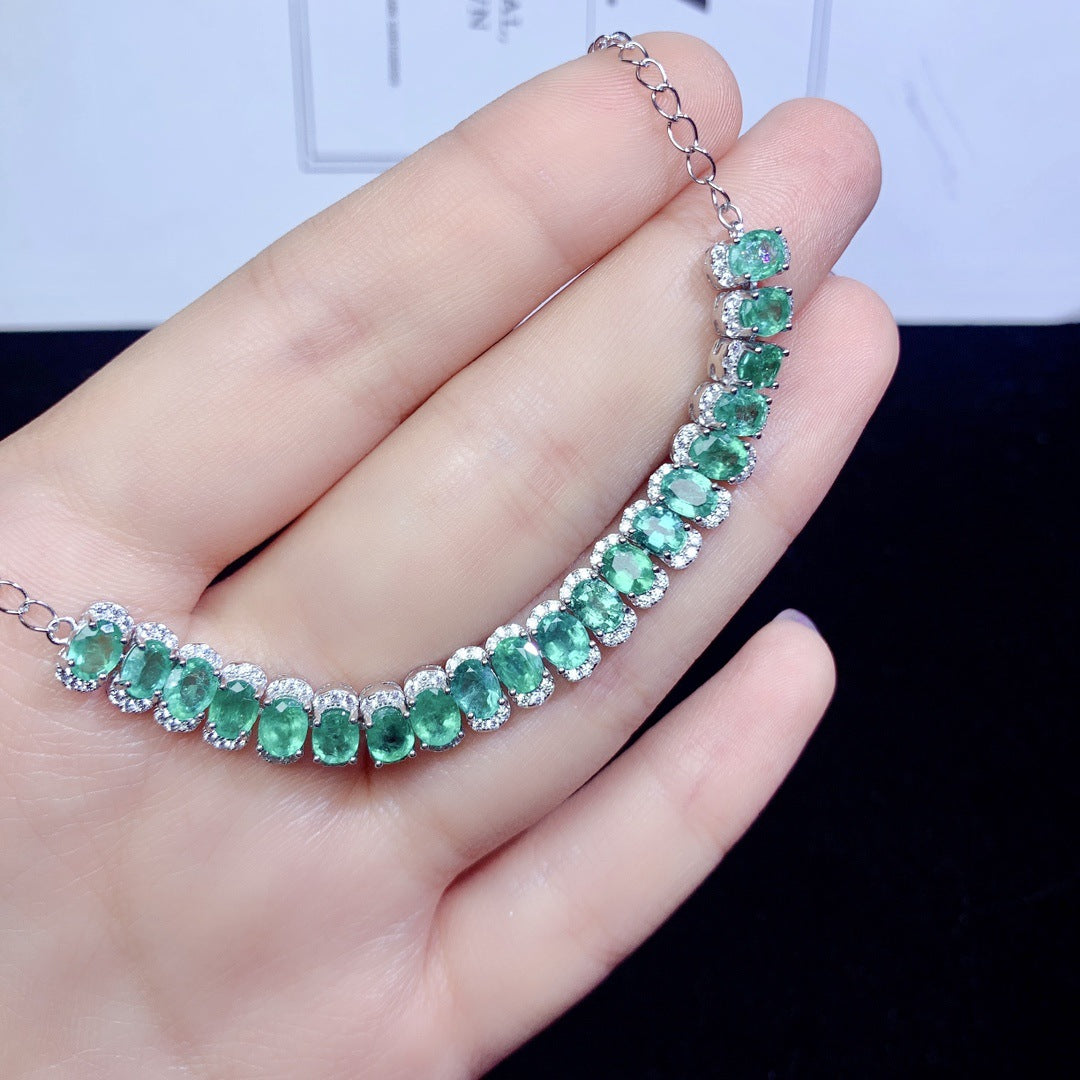 Natural emerald bracelet S925 silver set main stone 4*5