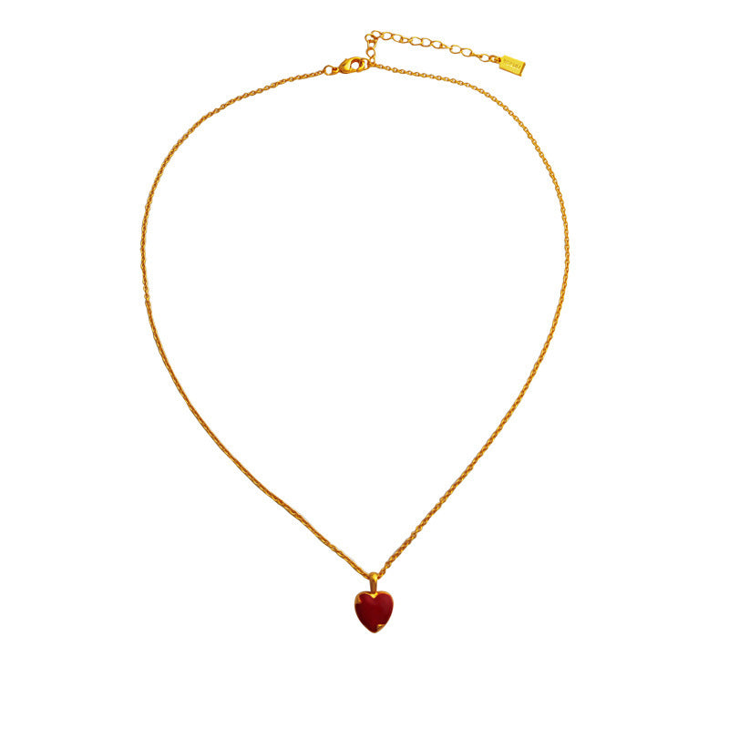 [DF] Collier d'amour rouge coréen plaqué or véritable jour, collier de tempérament girly simple, nouvelle chaîne de clavicule printemps et été