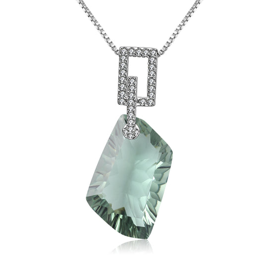 Colgante de collar de amatista verde tesoro de color plata S925, colgante de piedra preciosa grande extraterrestre con sentido de lujo y moda