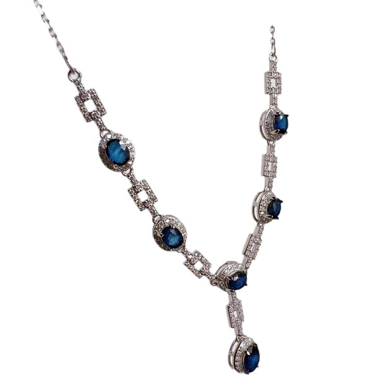 natural sapphire necklace inlaid with S925 silver pendant female silver jewelry