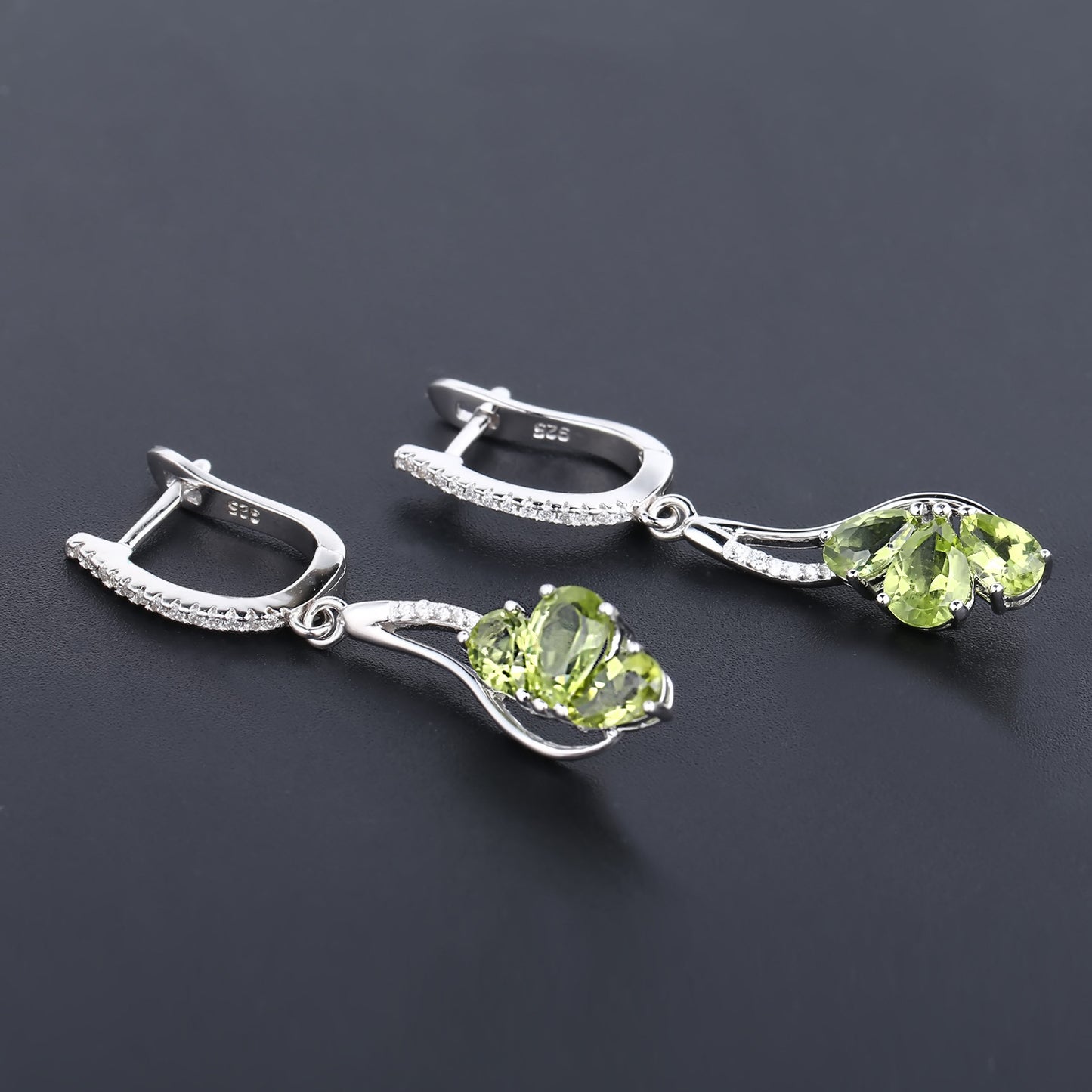 Boucles d'oreilles en olivine naturelle au design tendance en argent sterling s925 incrusté de boucles d'oreilles colorées naturelles