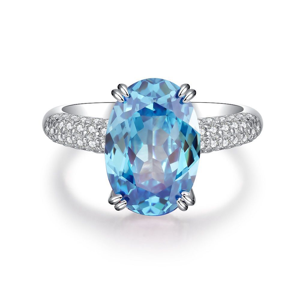 Bague coupe fleur de glace en argent S925, trésor bleu, Zircon, diamant à haute teneur en carbone, bague fleur de glace