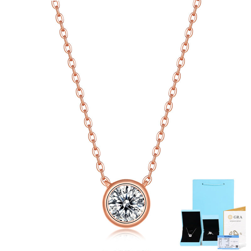 Necklace S925 Silver Plated Rose Gold Inlaid Mosonite Bubble Pendant with Chain Silver Jewelry