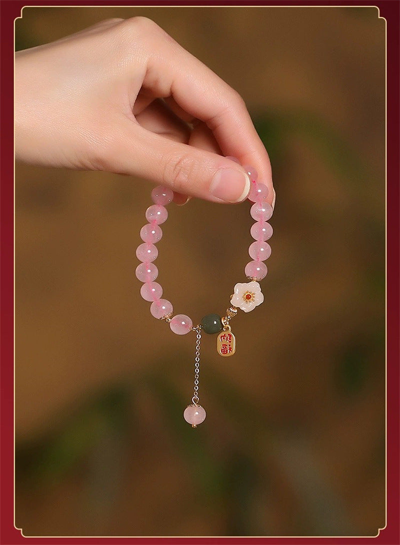 Pink Crystal bracelets ladies pink Crystal Hetian jade beads