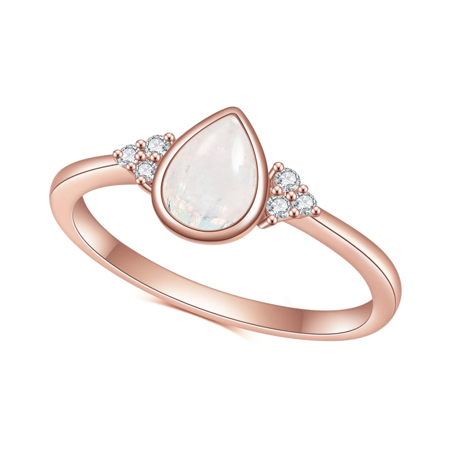 S925 sterling silver inlaid natural moonstone ring premium temperament rose gold gemstone ring