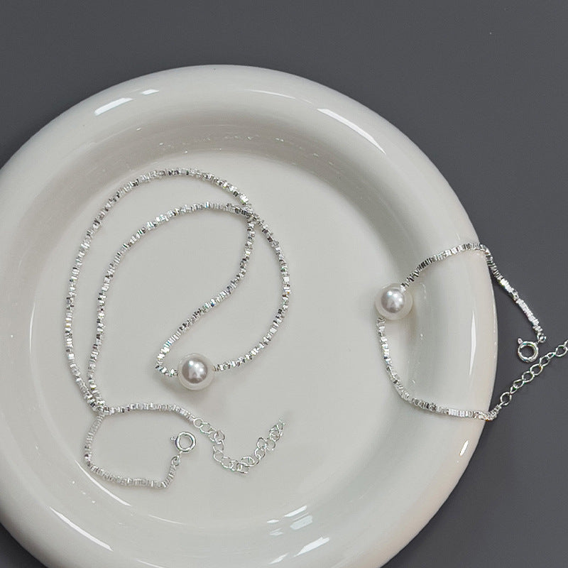 [DF]Elegant Shards: Sterling Silver Pearl Necklace - 10-12mm Radiant Round Luminescence Collar