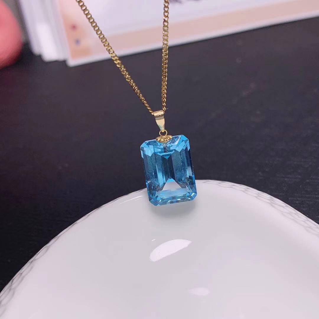 18k gold set natural blue Topaz pendant woman