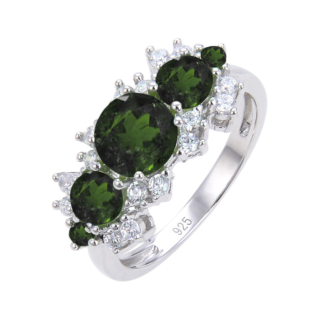 Natural stone ring female retro s925 silver inlaid gem ring