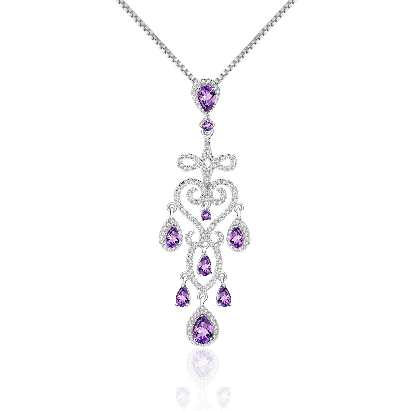 Designer Luxury Gemstone Pendant s925 Silver Natural Amethyst Necklace Pendant