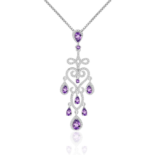 Designer Luxury Gemstone Pendant s925 Silver Natural Amethyst Necklace Pendant