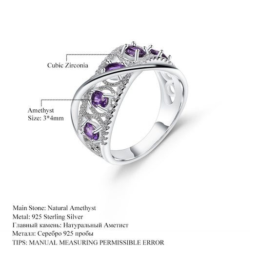 Natural Amethyst Topaz Ring S925 Silver Set Natural Colored Stone Ring