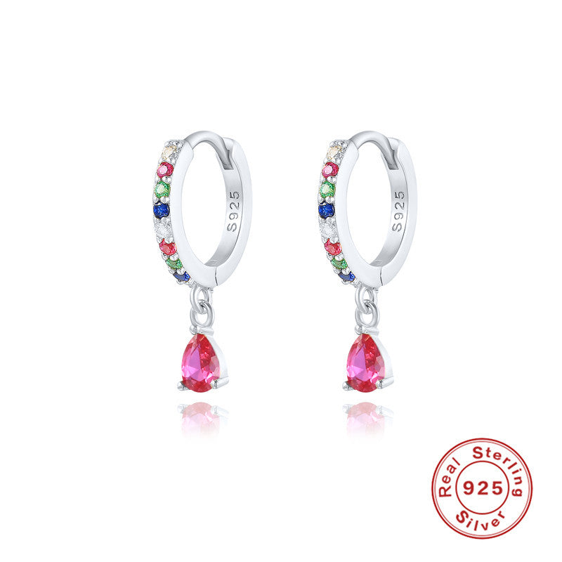 S925 sterling silver set diamond drop earrings INS fancy color diamond earrings