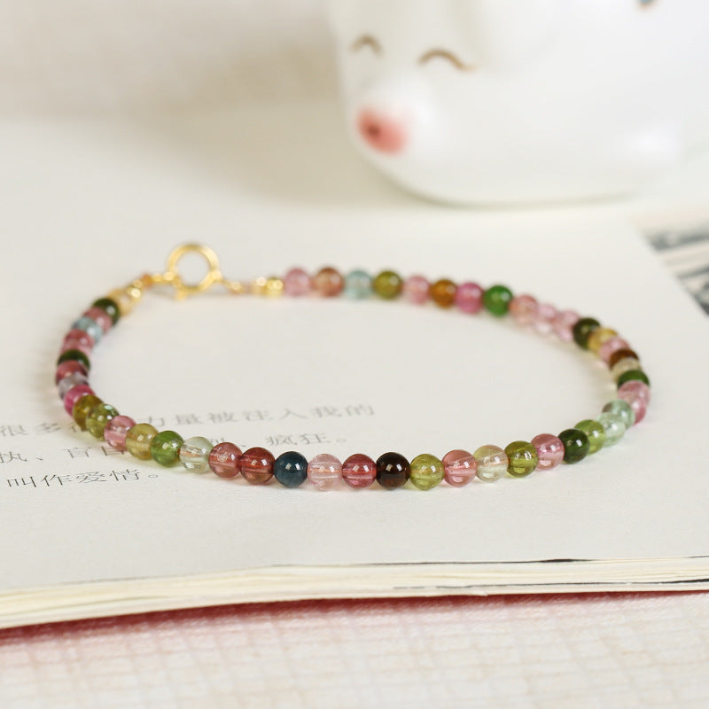 Natural Rainbow Tourmaline bracelet women&#039;s single crystal bracelet fashion simple bracelet