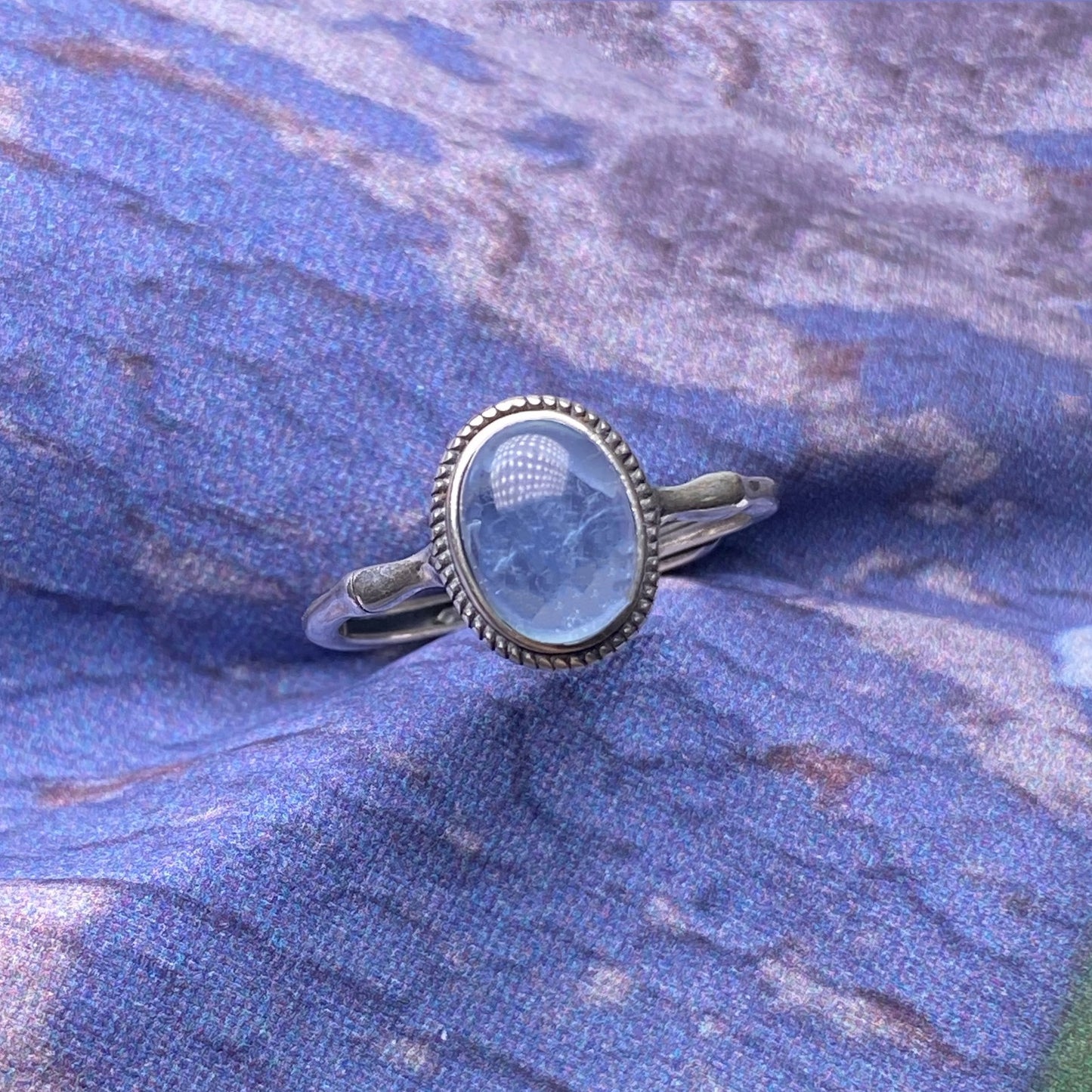 Aquamarine ring s925 silver inlaid simple edging retro crystal transparent