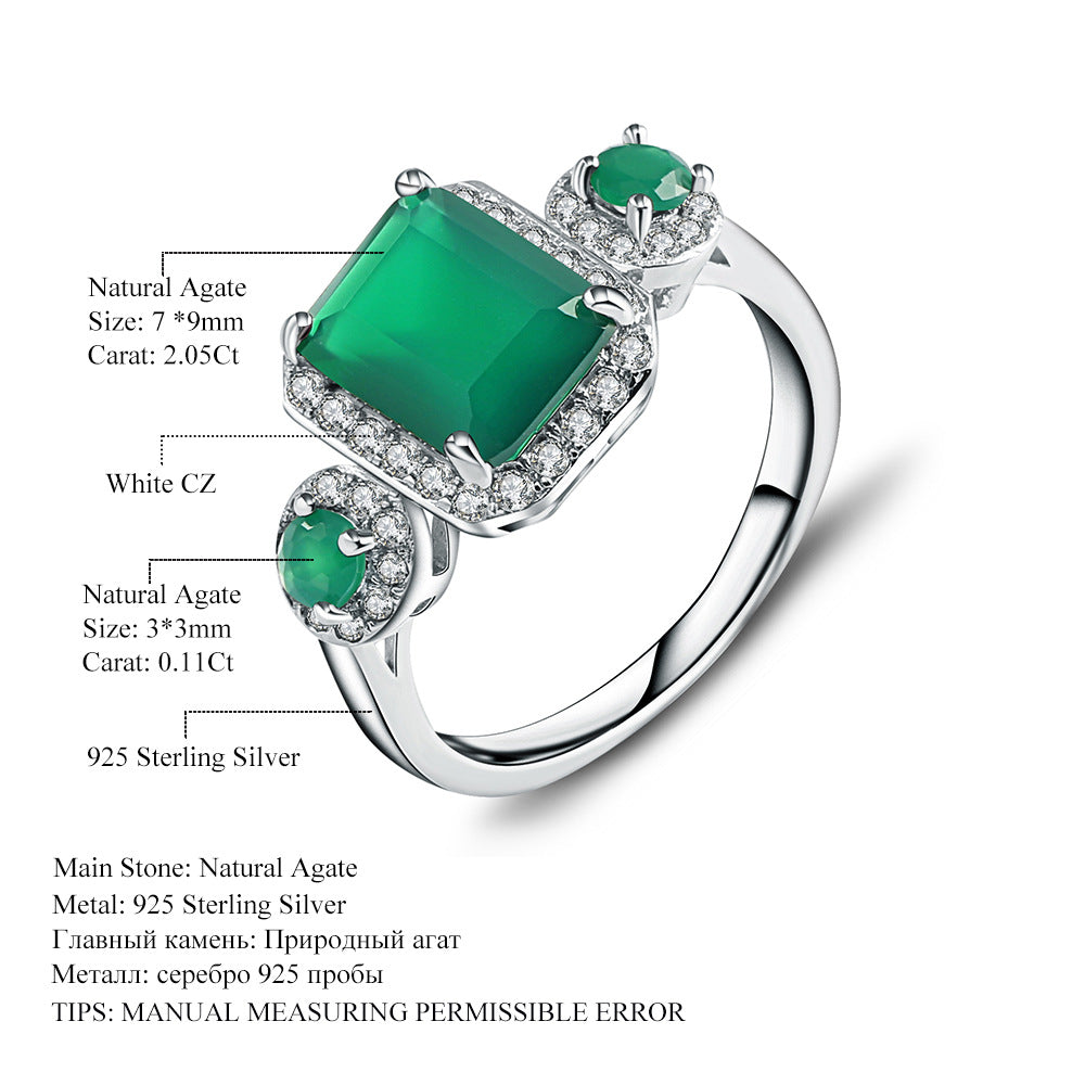 Anillo de lujo de ágata verde con nuevo diseño de personalidad y temperamento, anillo de piedras preciosas de colores con incrustaciones de plata esterlina S925