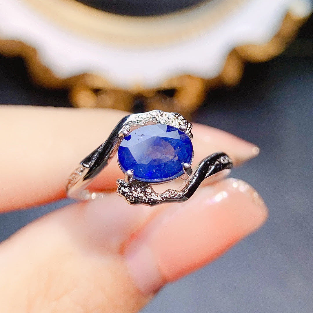 [DF]Natural Blue Sapphire Ring - S925 Silver Setting