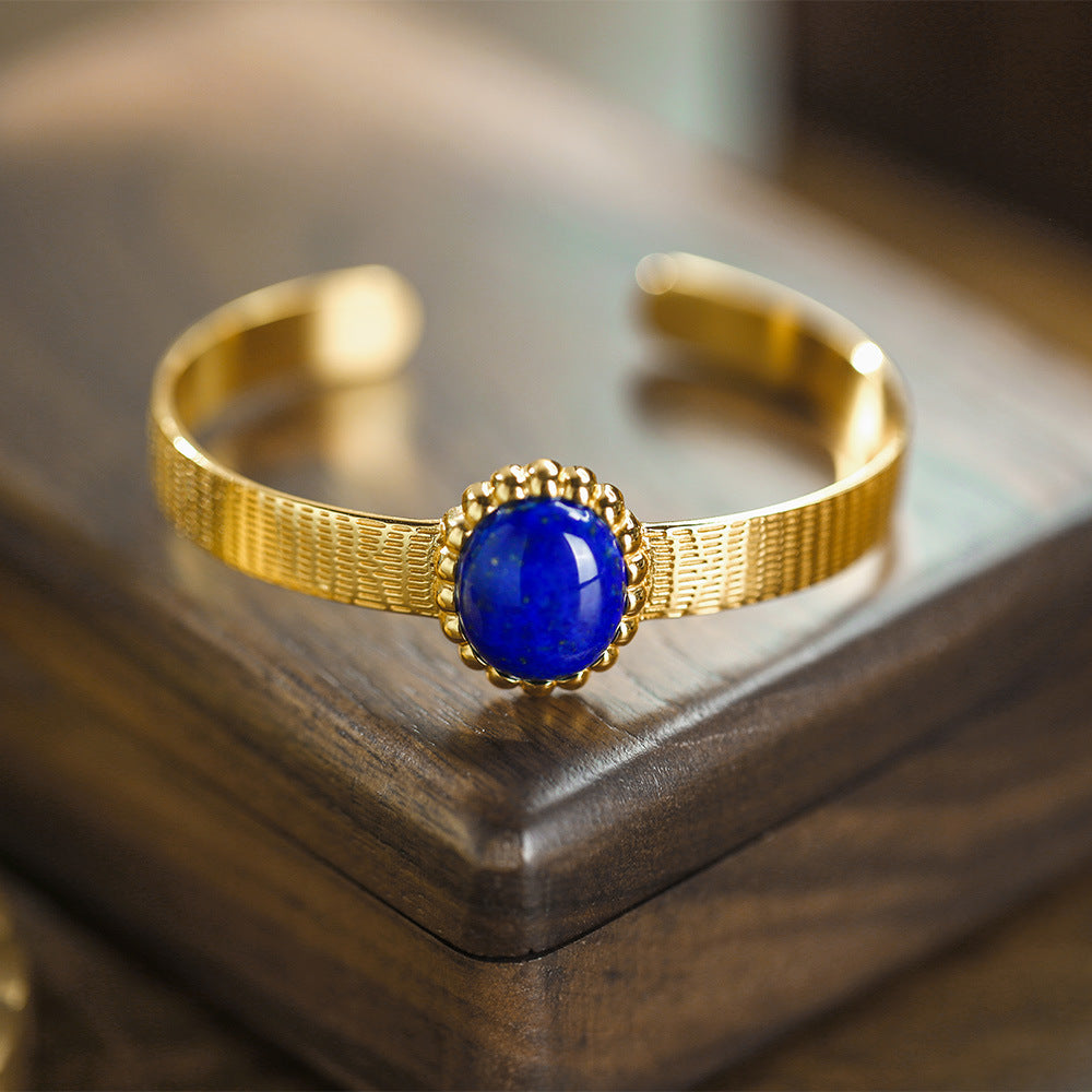 S925 silver gold-plated inlaid lapis lazuli egg surface hollow bracelet