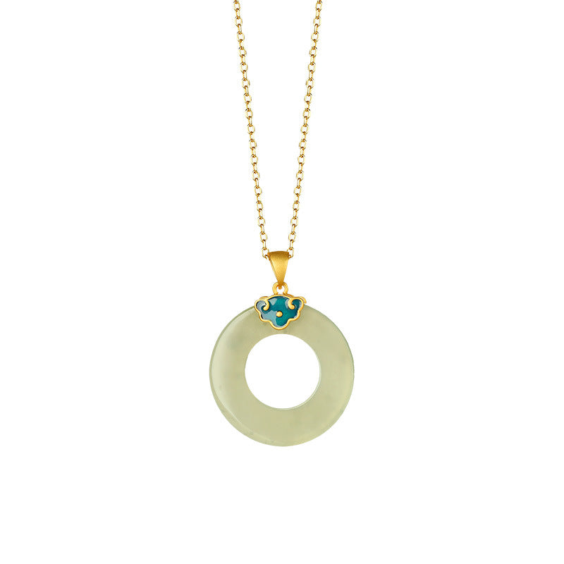 Pendentif simple en argent S925, incrustation de jade vert Hetian, atmosphère de personnalité