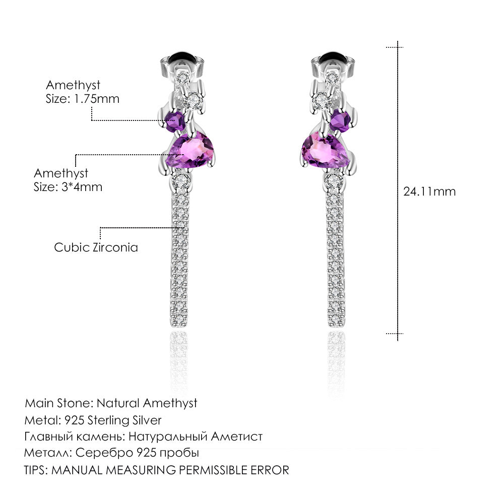 Pendientes de amatista natural con incrustaciones de piedras preciosas y colgantes en plata 925