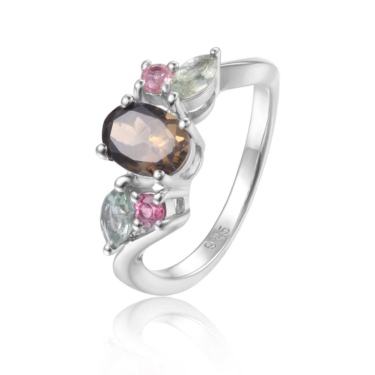 Bague en tourmaline naturelle Caibao en argent s925 incrustée de pierres précieuses et de cristaux