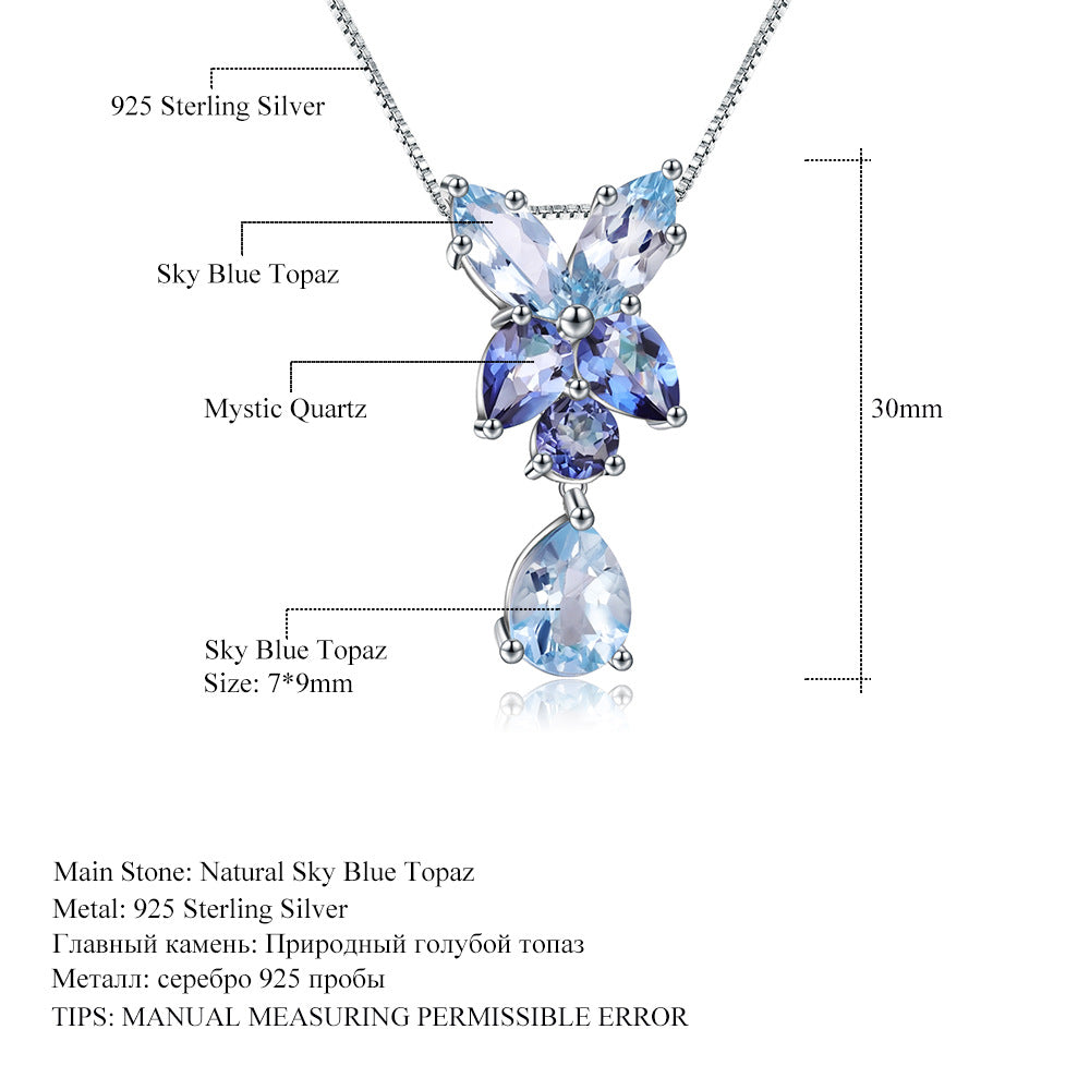 S925 Silver Natural Topaz Necklace with Pure Silver Inlaid Natural Gemstone Necklace Pendant