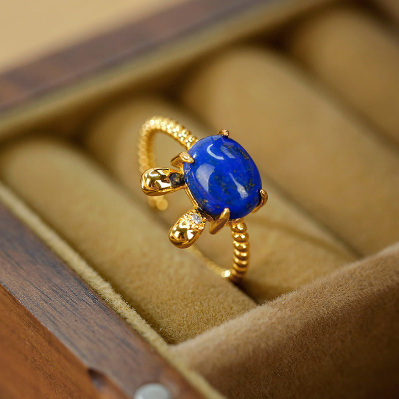 Bague lapin Lapis lazuli plaquée argent et or S925